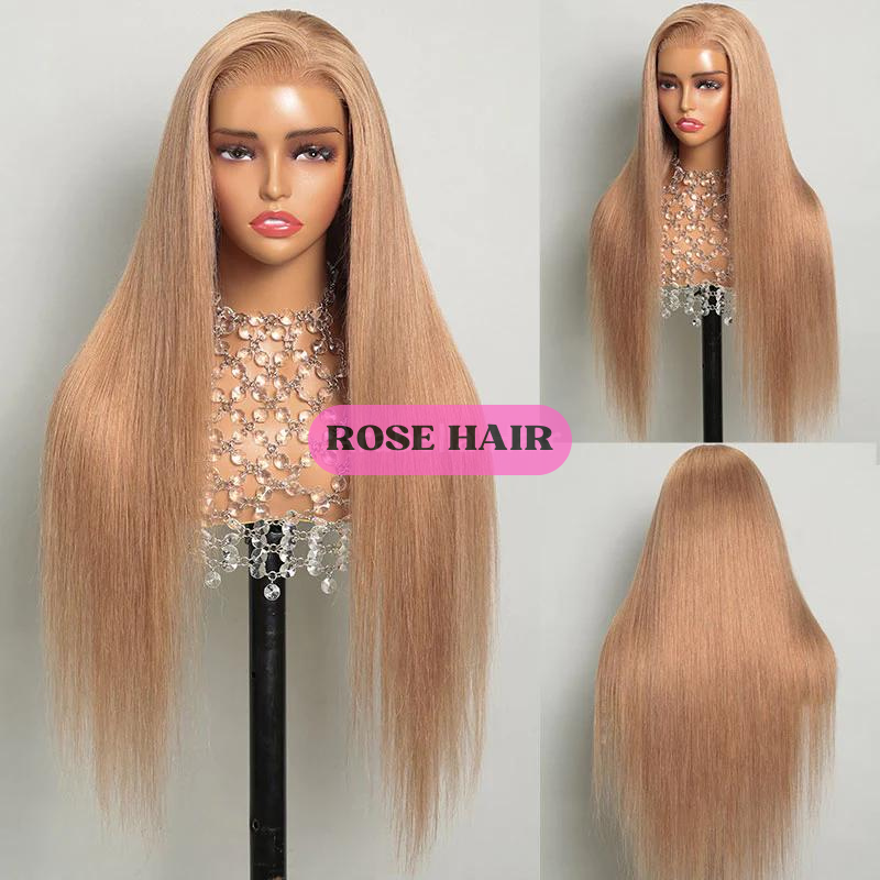 Ash Honey Blonde 13x4 Pre-Cut Lace in Brown Color Straight Style with C-Part Design Human Hair - Customized Elegance