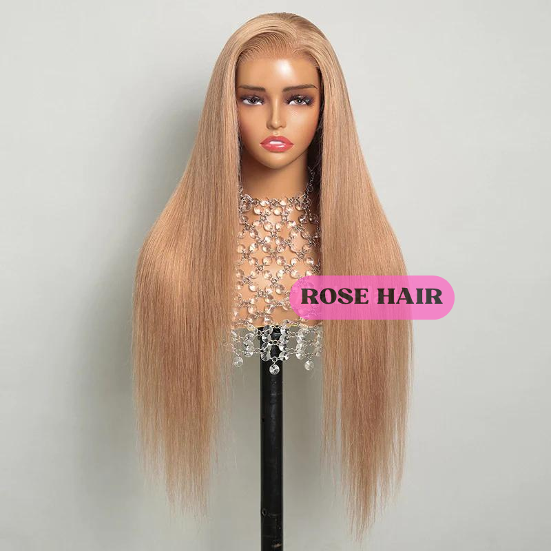 Ash Honey Blonde 13x4 Pre-Cut Lace in Brown Color Straight Style with C-Part Design Human Hair - Customized Elegance