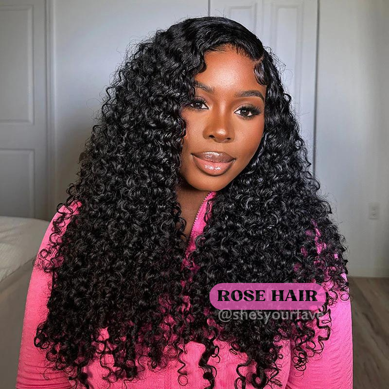 Jerry Curly Pre-Cut 13x4 Lace Closure Real Glueless Wig Pre-Plucked/Pre-Bleached Natural Black Human Hair Wigs