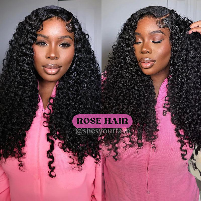 Jerry Curly Pre-Cut 13x4 Lace Closure Real Glueless Wig Pre-Plucked/Pre-Bleached Natural Black Human Hair Wigs