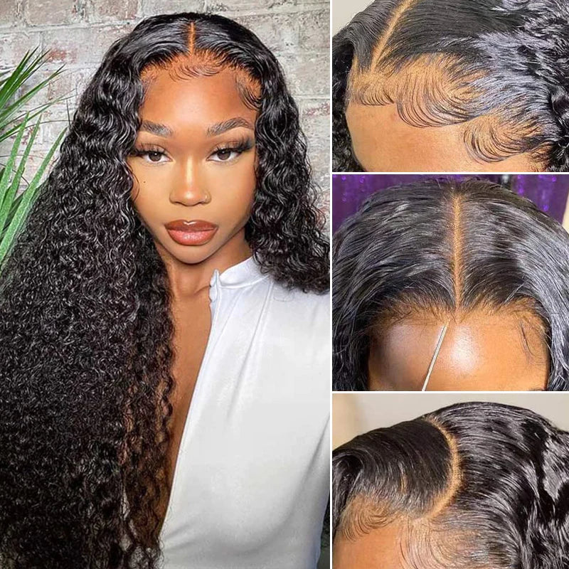 Jerry Curly Pre-Cut 13x4 Lace Closure Real Glueless Wig Pre-Plucked/Pre-Bleached Natural Black Human Hair Wigs