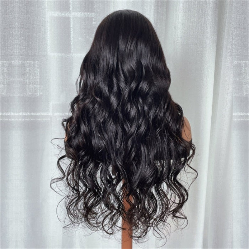Rose Hair Black with Blue Highlights Skunk Stripe Body Wave 13×4 Lace Frontal Wig