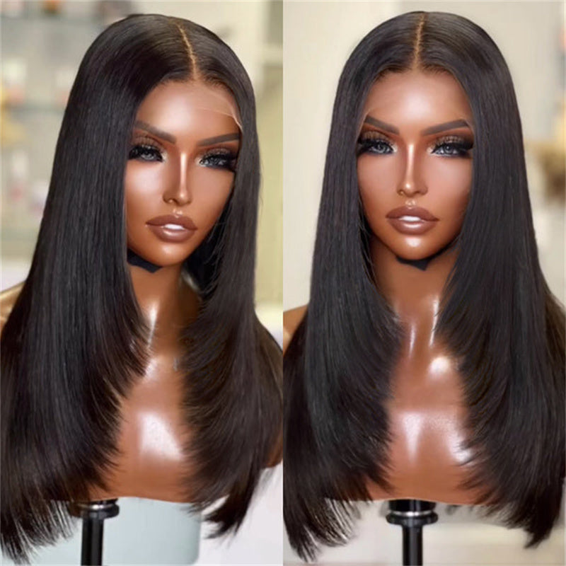 Rose Hair Stylish Layered Cut Straight 5x5 Lace Closure Wig Human Hair Wig