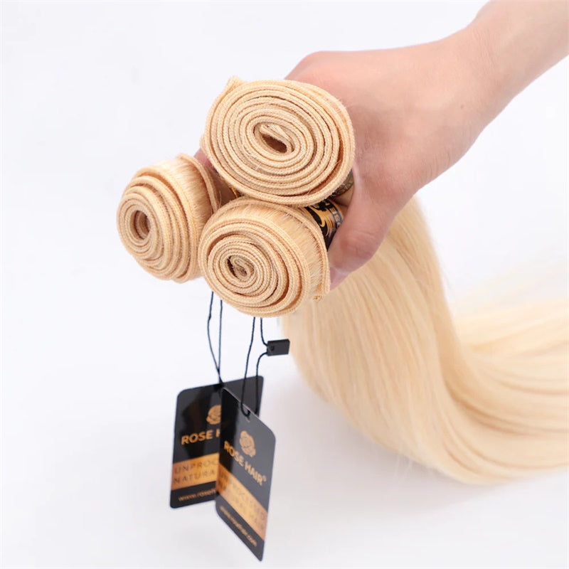 Rose Hair Blonde 613 Color 10A Grade 3 Bundles Straight Hair Brazilian Virgin Hair Bundles