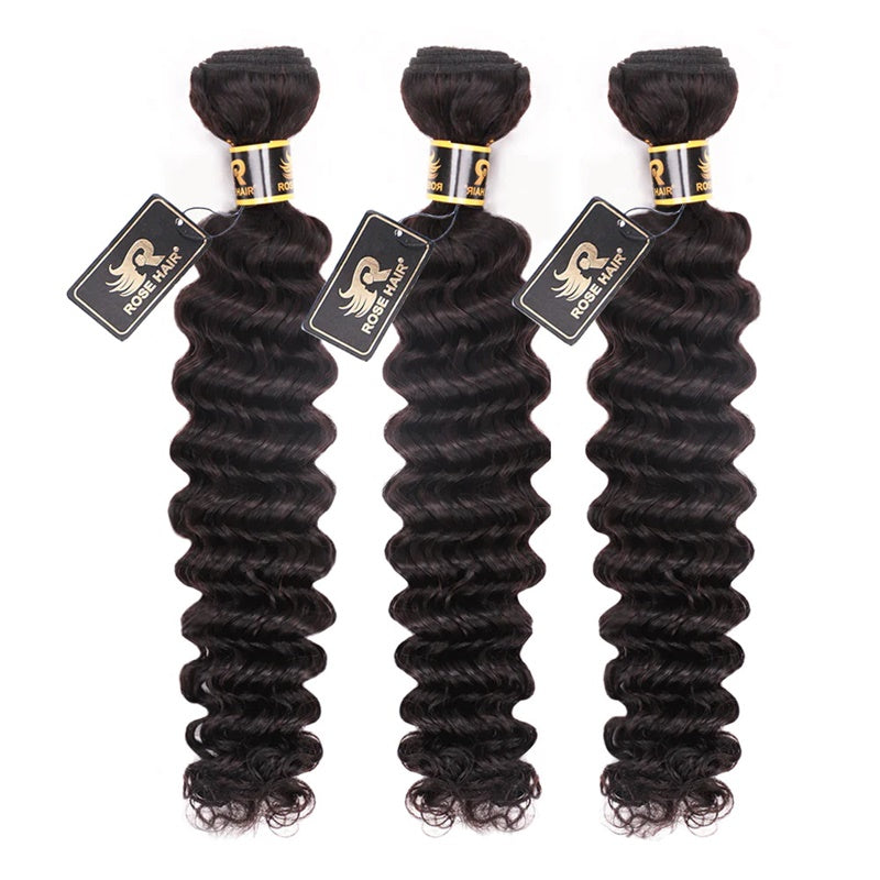 Rose Hair 10A Grade 3 Bundles Deep Wave Brazilian Virgin Hair Bundles