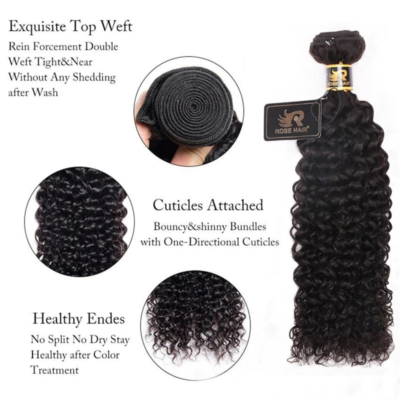 Rose Hair 10A Grade 3 Bundles Kinky Curly Brazilian Virgin Hair Bundles