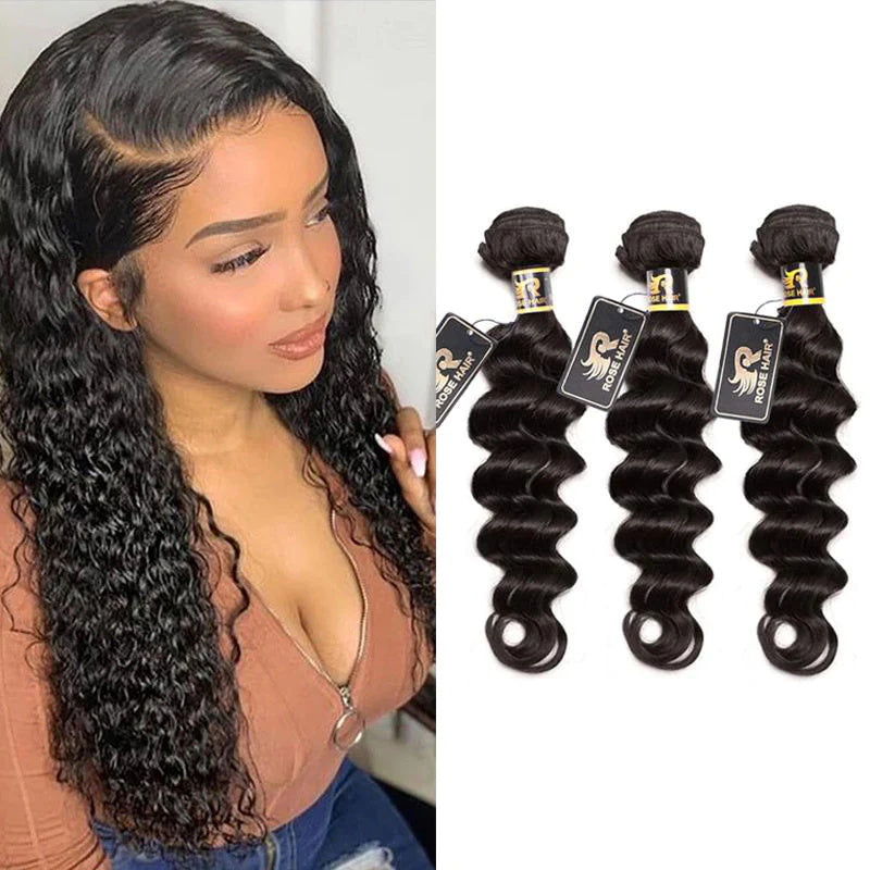 Rose Hair 10A Grade 3 Bundles Loose Deep Wave Brazilian Virgin Hair Bundles