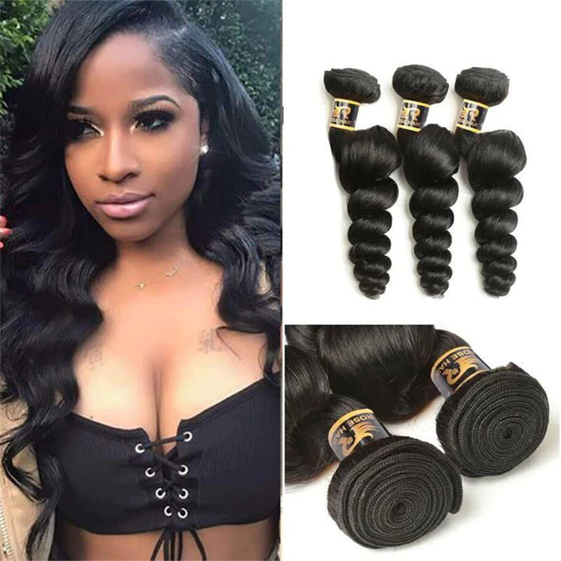 Rose Hair 10A Grade 3 Bundles Loose Wave Brazilian Virgin Hair Bundles