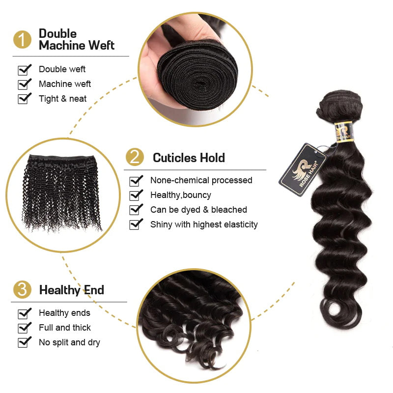 Rose Hair 15A Grade 3 Bundles Loose Deep Wave Brazilian Virgin Hair Bundles
