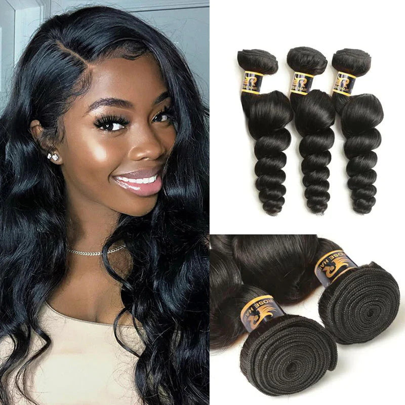 Rose Hair 15A Grade 3 Bundles Loose Wave Brazilian Virgin Hair Bundles
