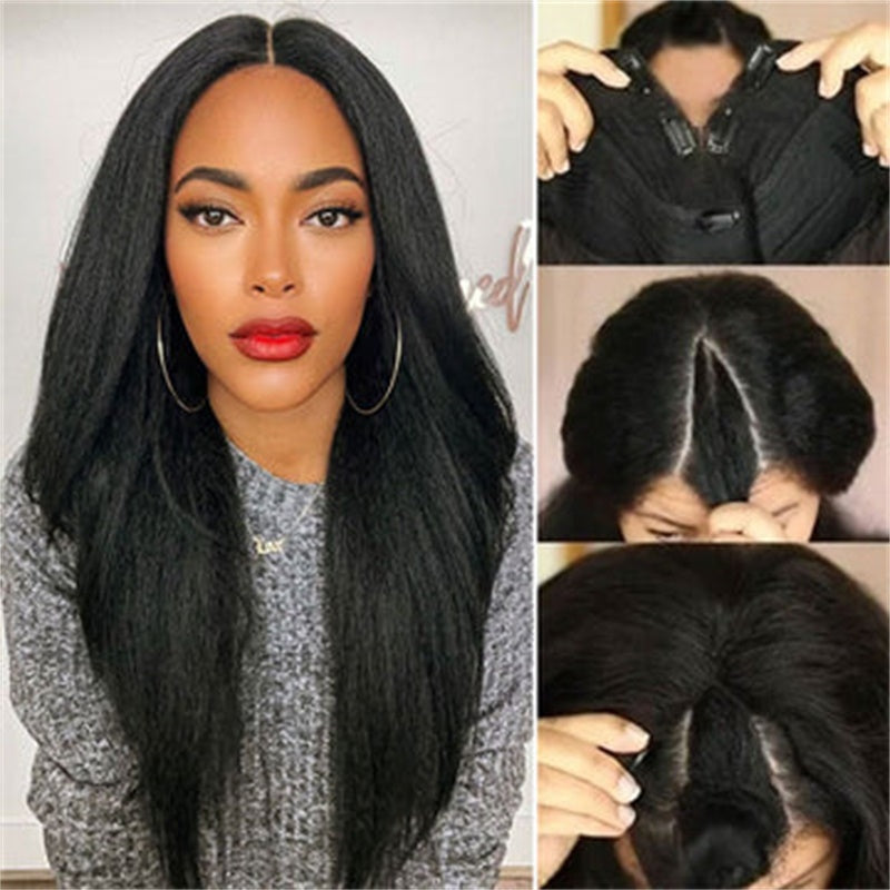 Rose Hair Kinky Straight V Part Wig Human Hair Wig