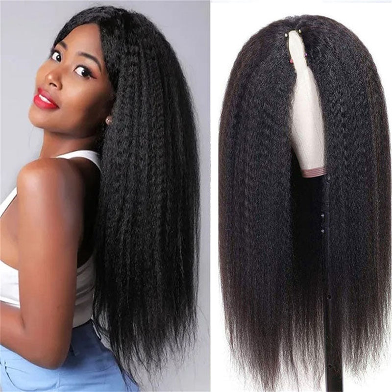 Rose Hair Kinky Straight V Part Wig Human Hair Wig