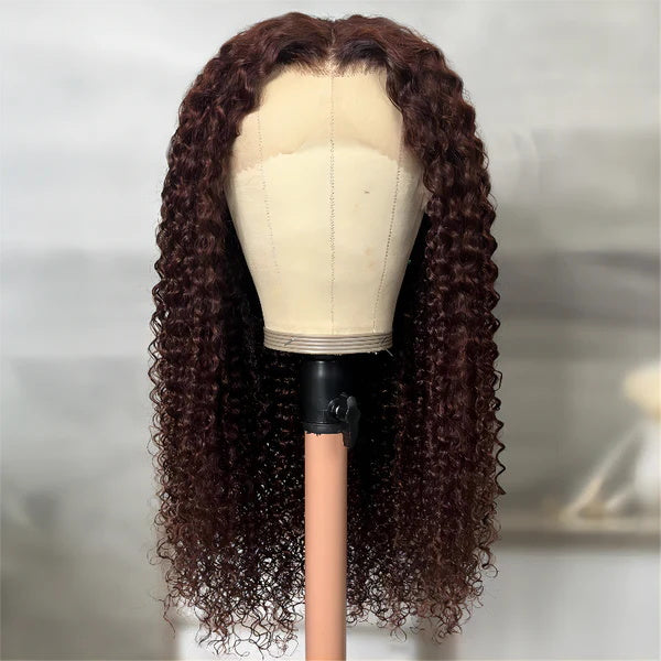 Rose Hair Reddish Brown Jerry Curly 13x4 Lace Front Wig Human Hair Wig For Black Women