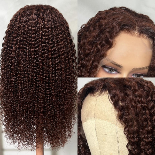 Rose Hair Reddish Brown Jerry Curly 13x4 Lace Front Wig Human Hair Wig For Black Women