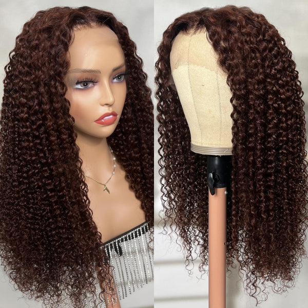 Rose Hair Reddish Brown Jerry Curly 13x4 Lace Front Wig Human Hair Wig For Black Women