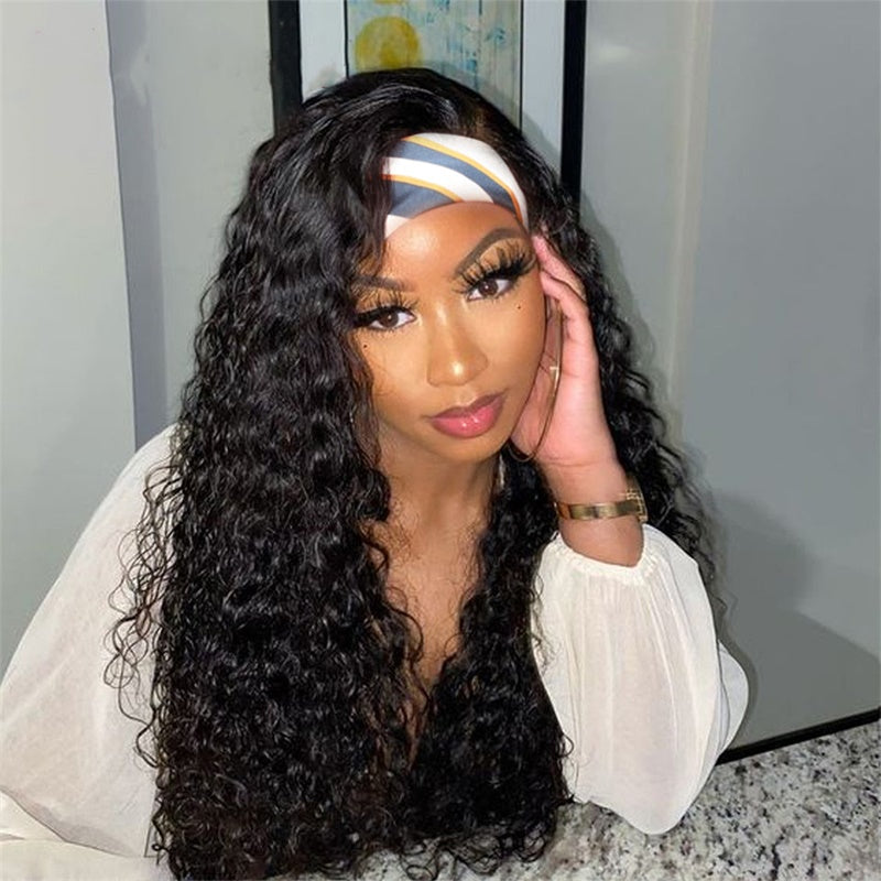 Rose Hair Water Wave Headband Wig Human Hair Wig