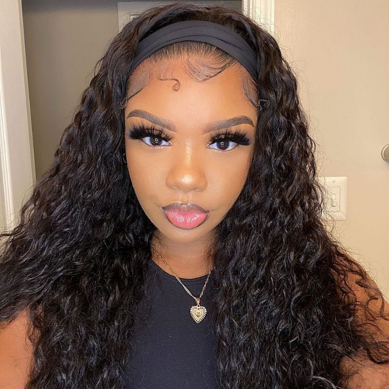 Rose Hair Water Wave Headband Wig Human Hair Wig