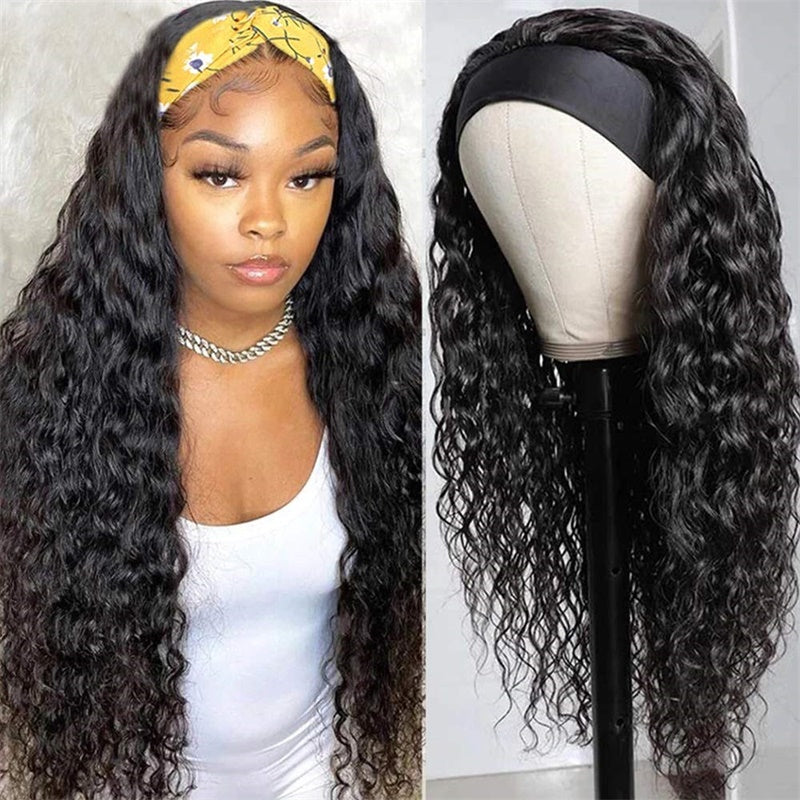 Rose Hair Water Wave Headband Wig Human Hair Wig