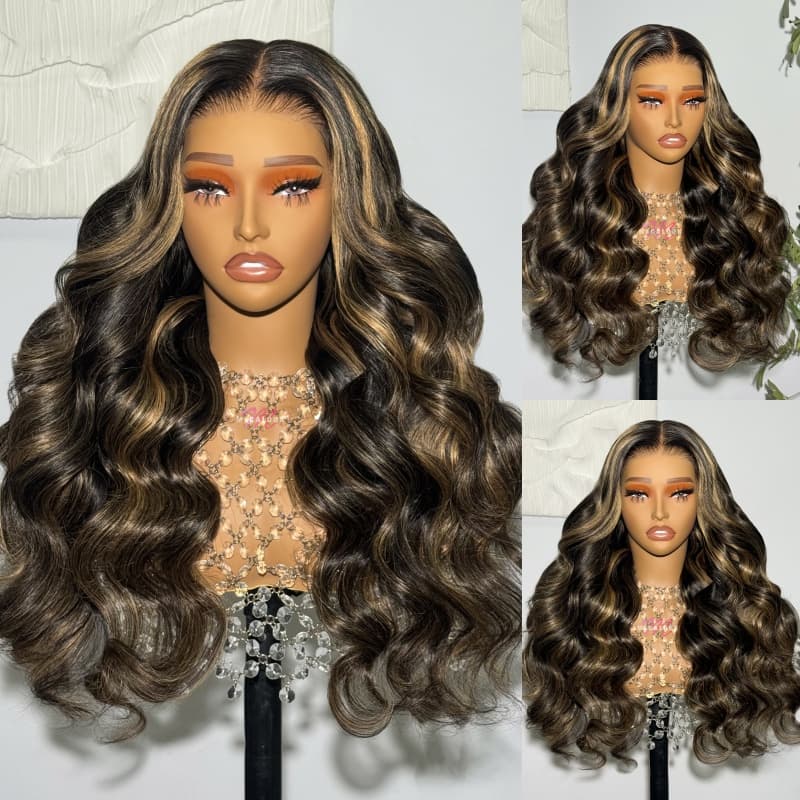 Rose Hair 13x6 Body Wave Balayage Highlight Hair Transparent Lace Front Human Hair Wigs