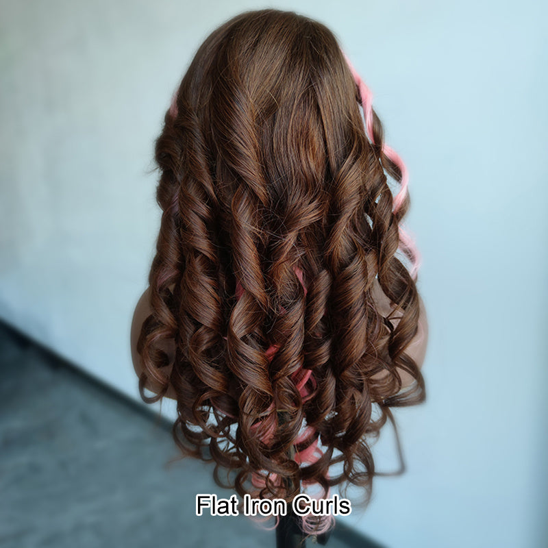 Rose Hair Strawberry Pink & Chocolate Skunk Stripe Color Wig 13*4 Lace Frontal Wig