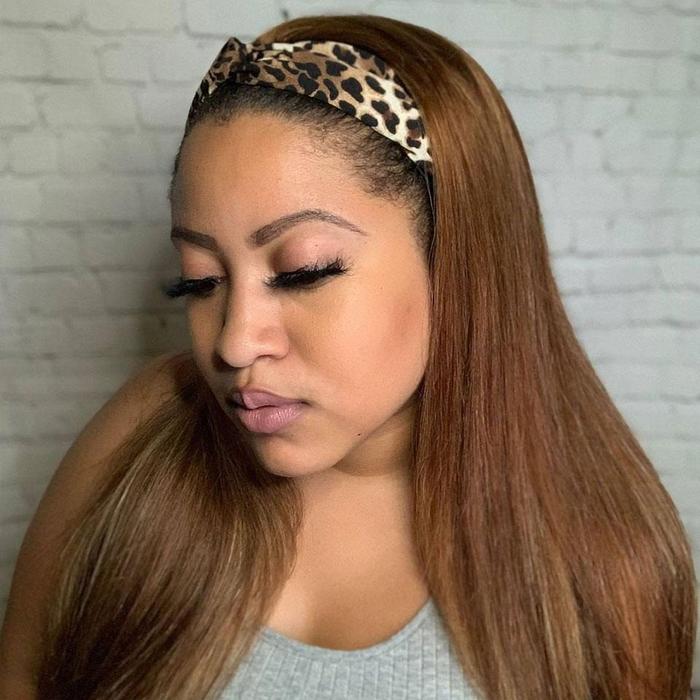 Rose Hair Affordable&Beginner Friendly College Girl Must Have Warm Brown Straight Headband Wig - Rose Hair