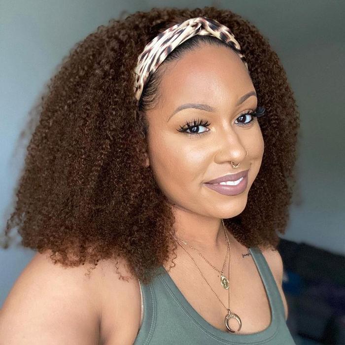 Affordable&Beginner Friendly Warm Brown Afro Kinky Curly Headband Wig - Rose Hair