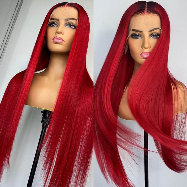 Rose Hair Red Color Straight Hair 13x6 Lace Front Wig Human Hair For Black Women