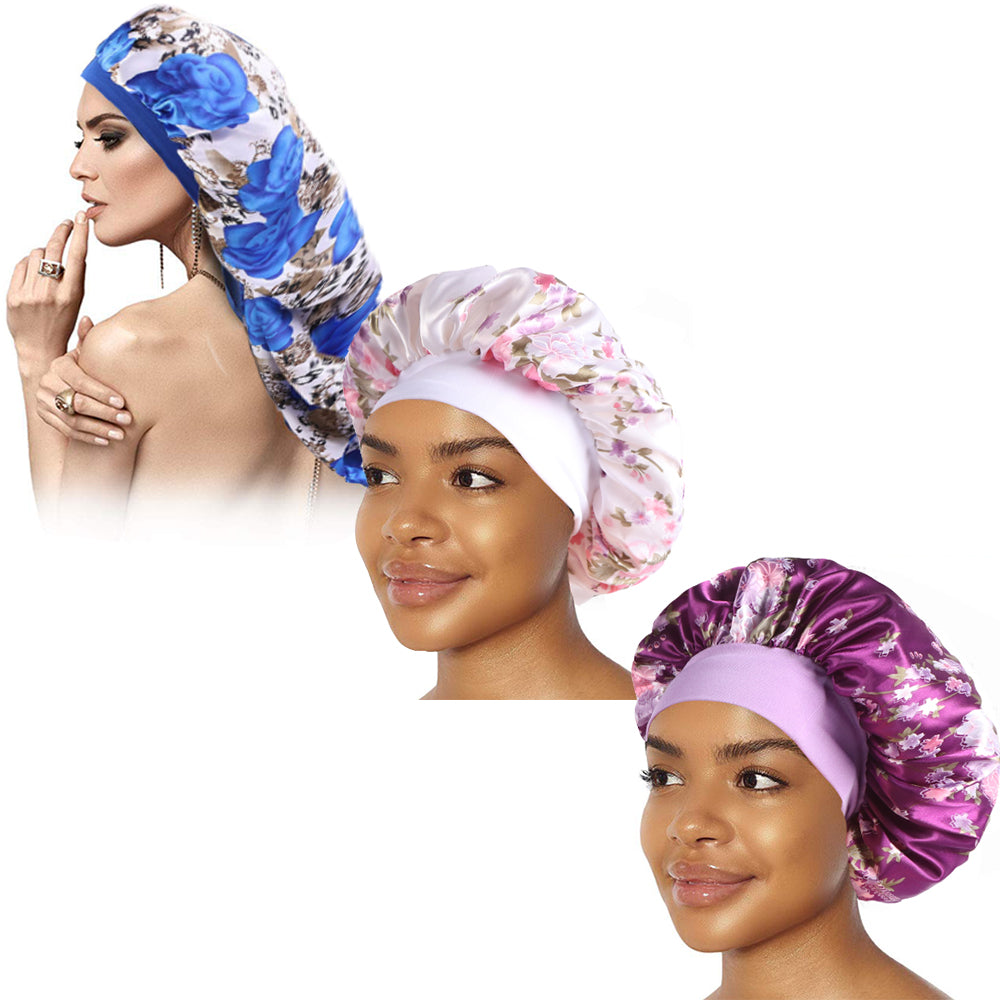 Rosehair Long Satin Bonnet Sleep Cap Hair Loose Cap Large Silk Bonnet Wide Band Night Sleeping Hat for Braid Long Natural Hair - Rose Hair