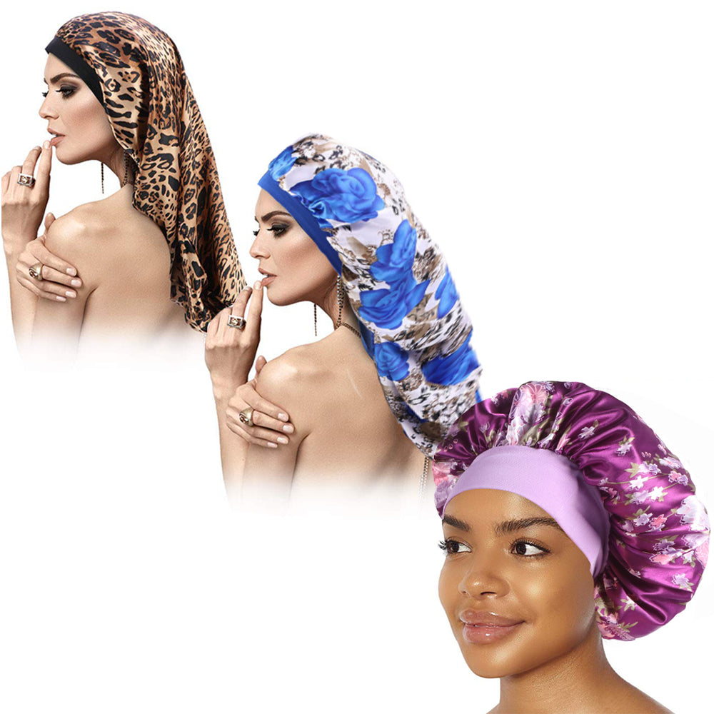 Rosehair Long Satin Bonnet Sleep Cap Hair Loose Cap Large Silk Bonnet Wide Band Night Sleeping Hat for Braid Long Natural Hair - Rose Hair