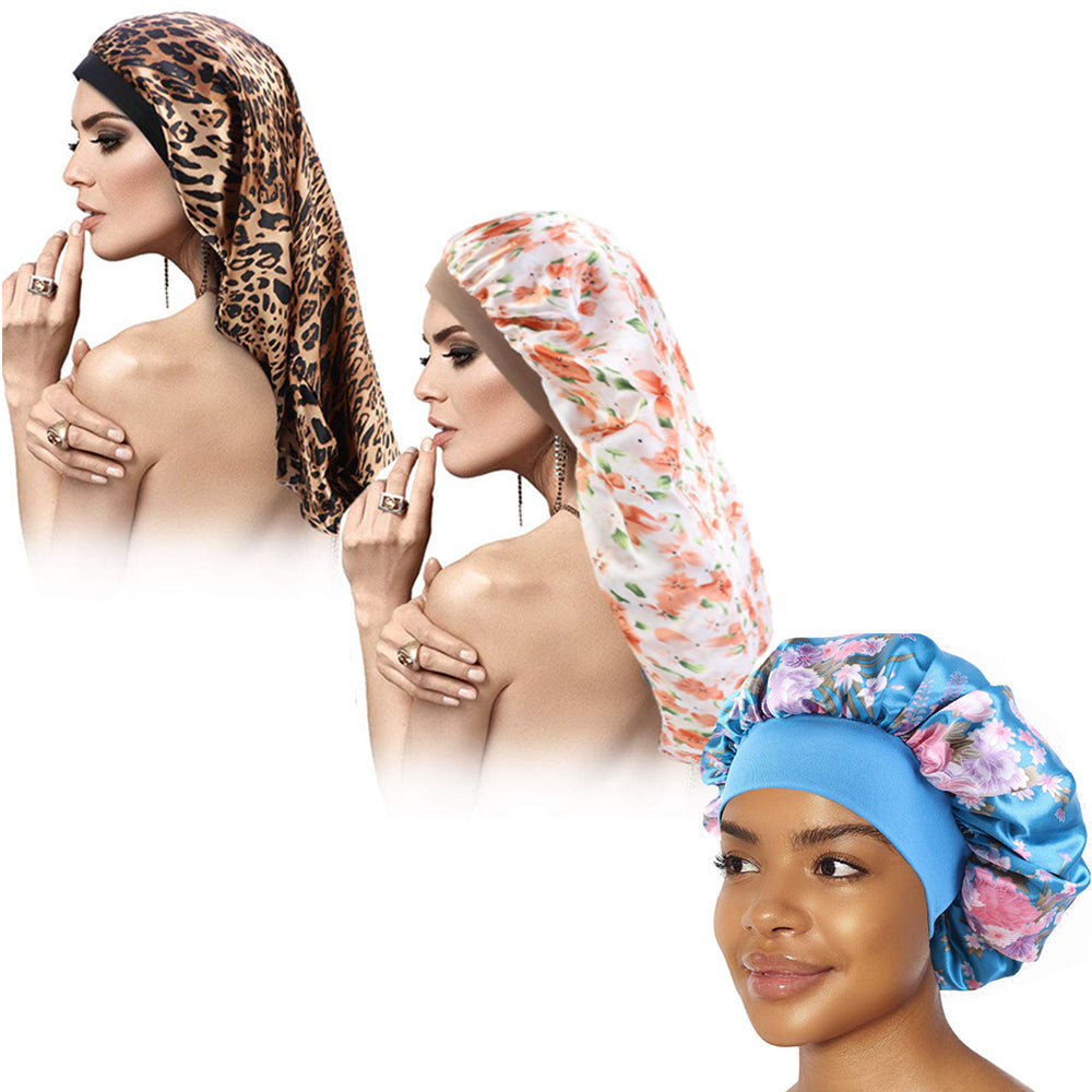 Rosehair Long Satin Bonnet Sleep Cap Hair Loose Cap Large Silk Bonnet Wide Band Night Sleeping Hat for Braid Long Natural Hair - Rose Hair