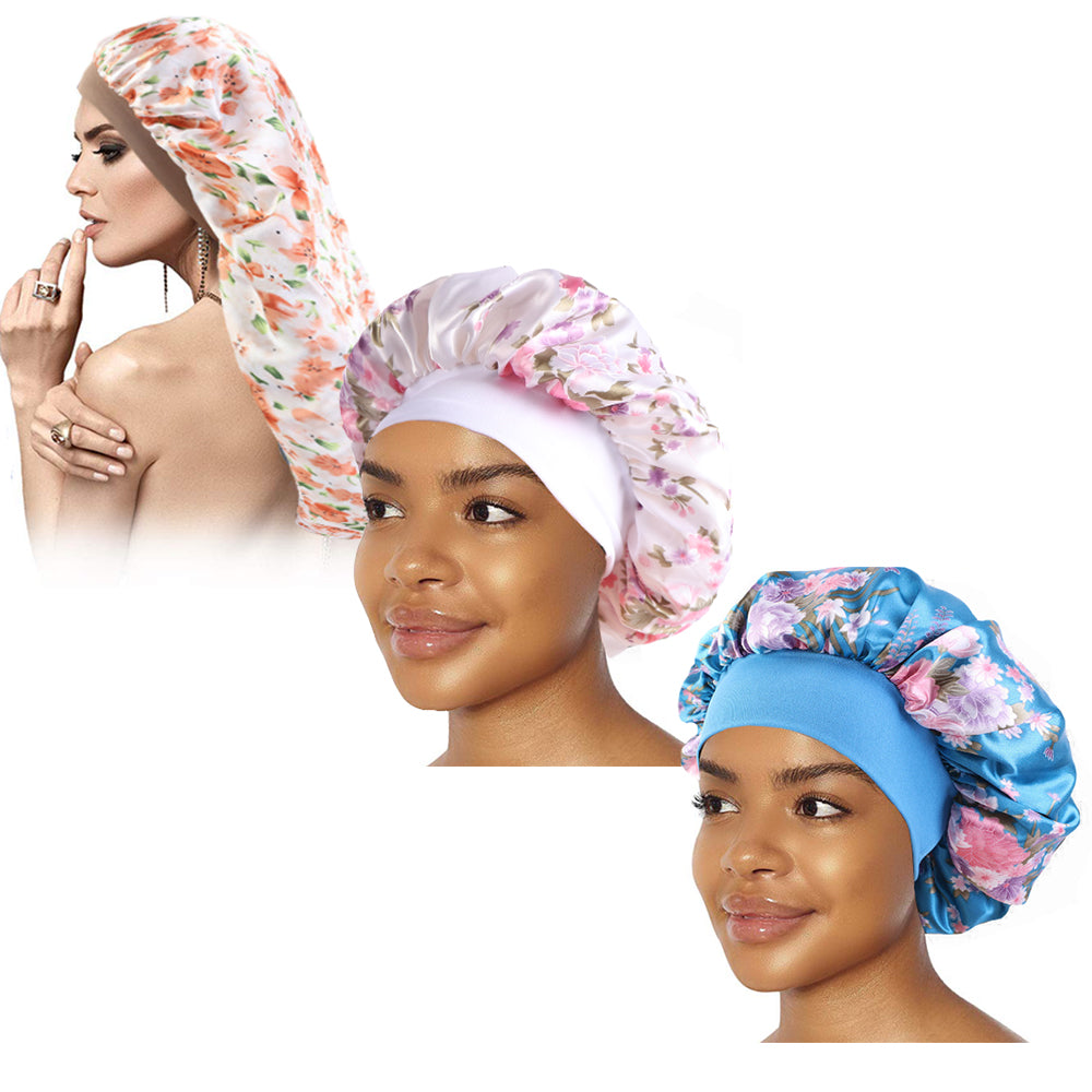 Rosehair Long Satin Bonnet Sleep Cap Hair Loose Cap Large Silk Bonnet Wide Band Night Sleeping Hat for Braid Long Natural Hair - Rose Hair