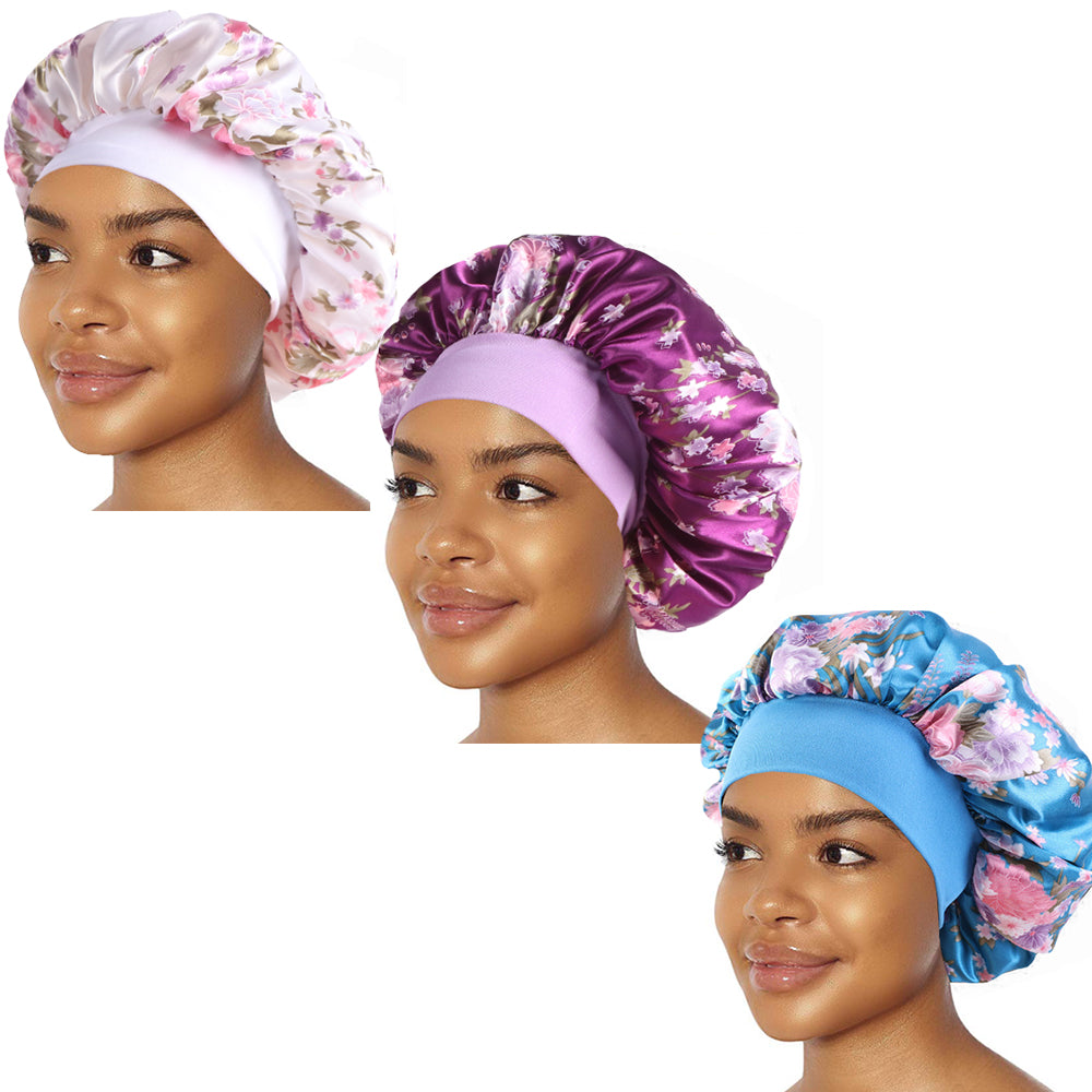 Rosehair Long Satin Bonnet Sleep Cap Hair Loose Cap Large Silk Bonnet Wide Band Night Sleeping Hat for Braid Long Natural Hair - Rose Hair
