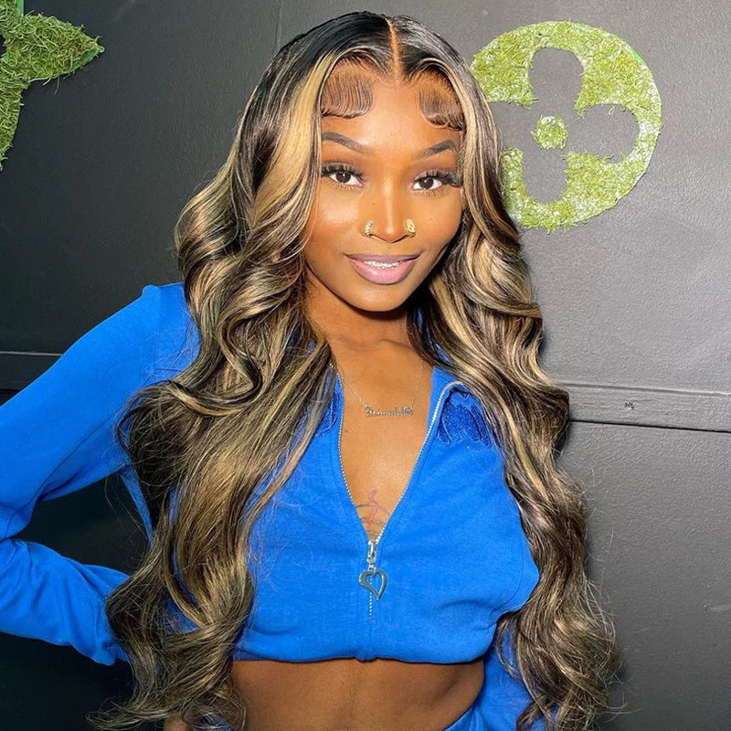 Balayage Highlights 5x5 HD Lace Front Wig Straight Body Wave Human Hair Wigs For Women
