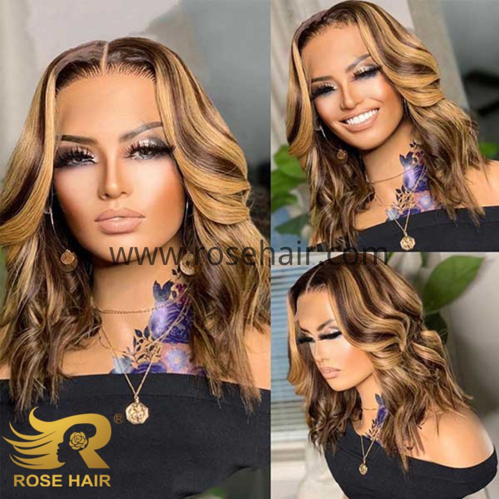 Black Wig With Honey Blonde Highlights Body Wave Lace Wigs With Balayage  Highlights