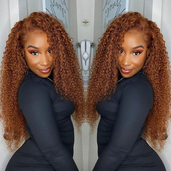 Jerry Curly Ginger Brown Colored Lace Front Human Hair Wigs Pre Plucked Natural Hairline