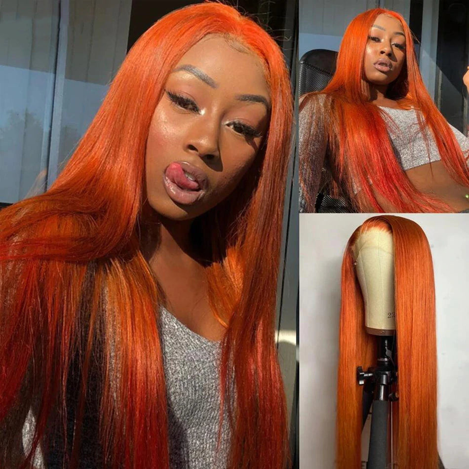 Rose Hair Human Brazilian Virgin Orange Ginger Lace Front Straight Wig 2022 New Fashion Hairstyle