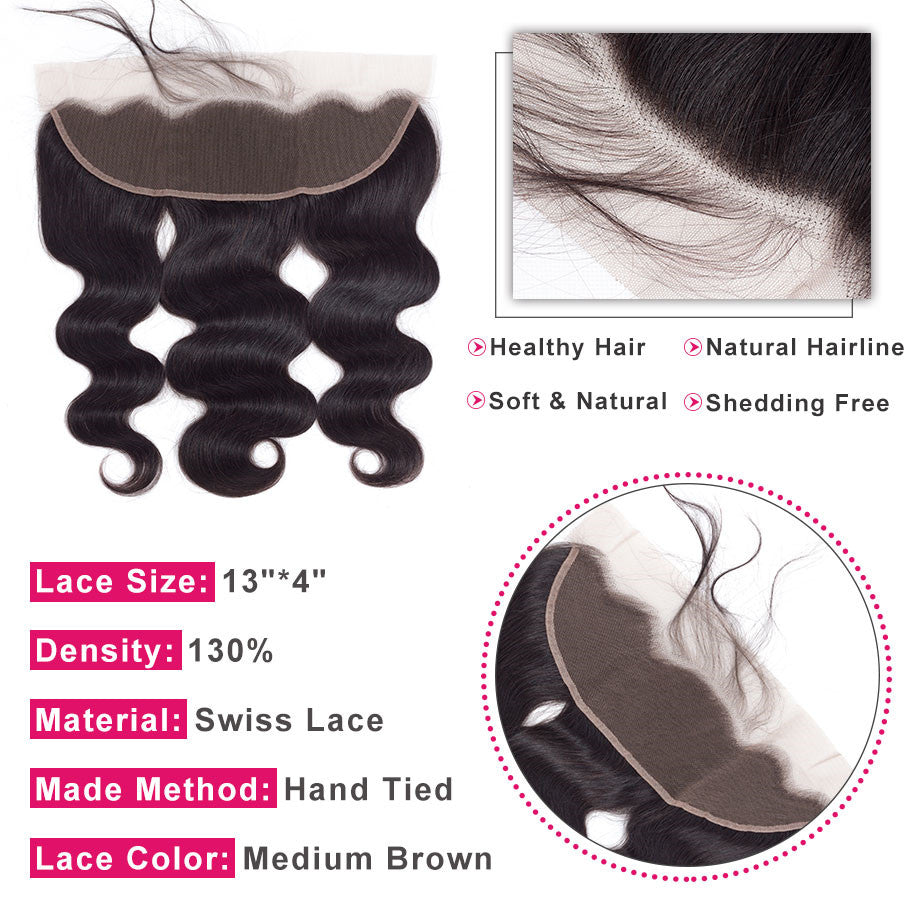 10A Grade Brazilian 4 Bundles Body Wave Human Virgin Hair With 13x4 Lace Frontal Pre Plucked - Rose Hair