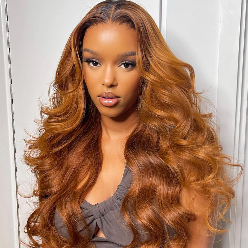 Ombre Brown Body Wave Human Hair HD Lace Front Wigs Natural Hairline With Baby Hair