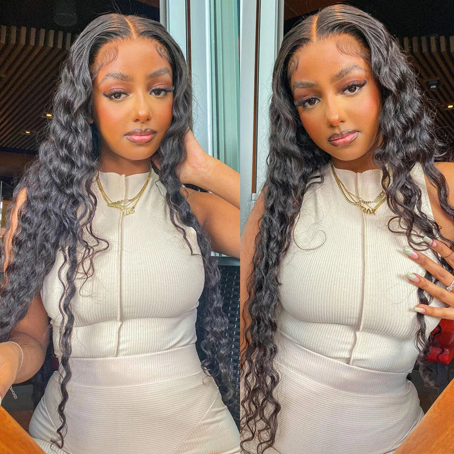 Deep Wave 13x4 Tranparent Lace Front Wig 100% Virgin Human Hair Wig Rose Hair