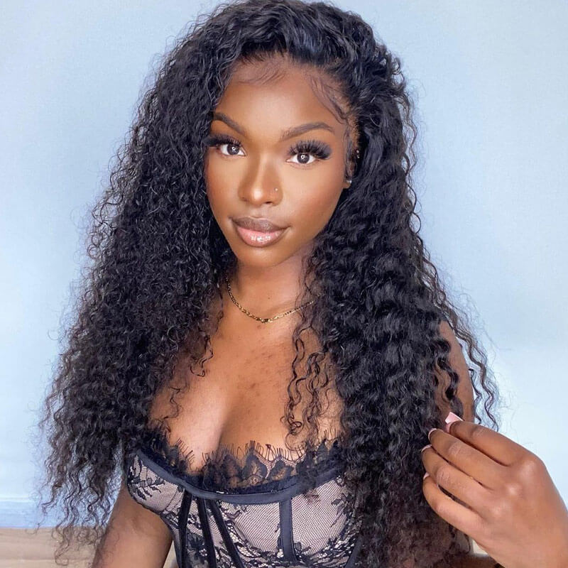Deep Wave 13x4 Tranparent Lace Front Wig 100% Virgin Human Hair Wig Rose Hair