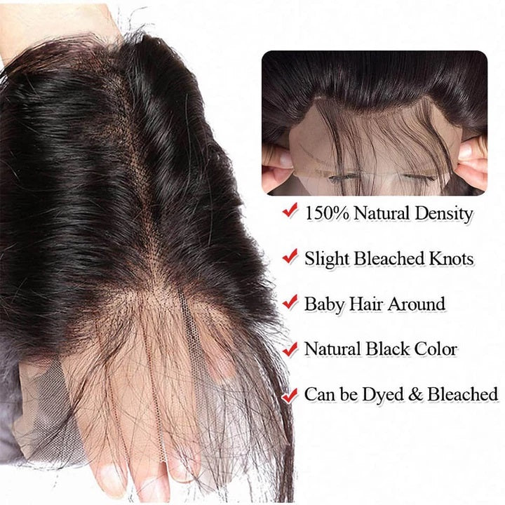 10A Grade Straight Pre Plucked 13x6 Lace Frontal with 3 Bundles Best Brazilian Virgin Hair - Rose Hair