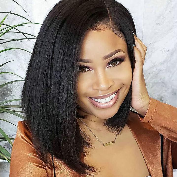 Rose Hair Human Hair Yaki Bob Wig 13*6 Lace Frontal Wig Human Hair - Rose Hair