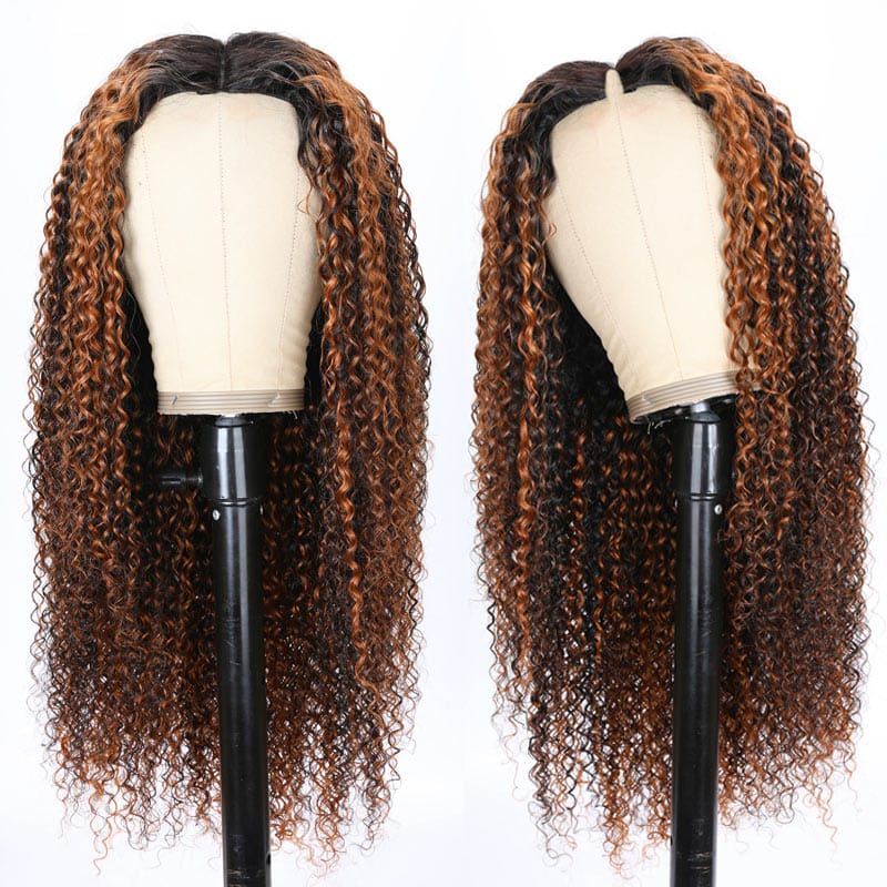 Rosehair Highlight Balayage Colored Curly Vpart Wigs Meets Real Scalp Beginner Friendly Wigs