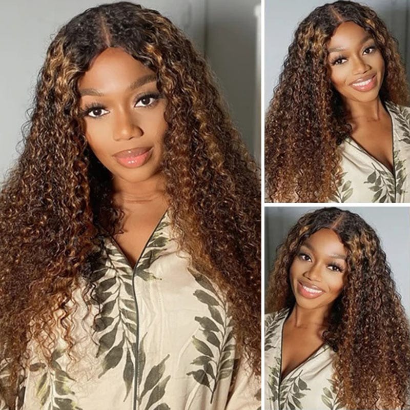Rosehair Highlight Balayage Colored Curly Vpart Wigs Meets Real Scalp Beginner Friendly Wigs