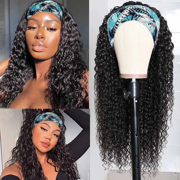 RoseHair Super Fashion Headband Wig Kinky Curly Human Virgin Hair Wig With Free Scarf Natural Color Wig - Rose Hair