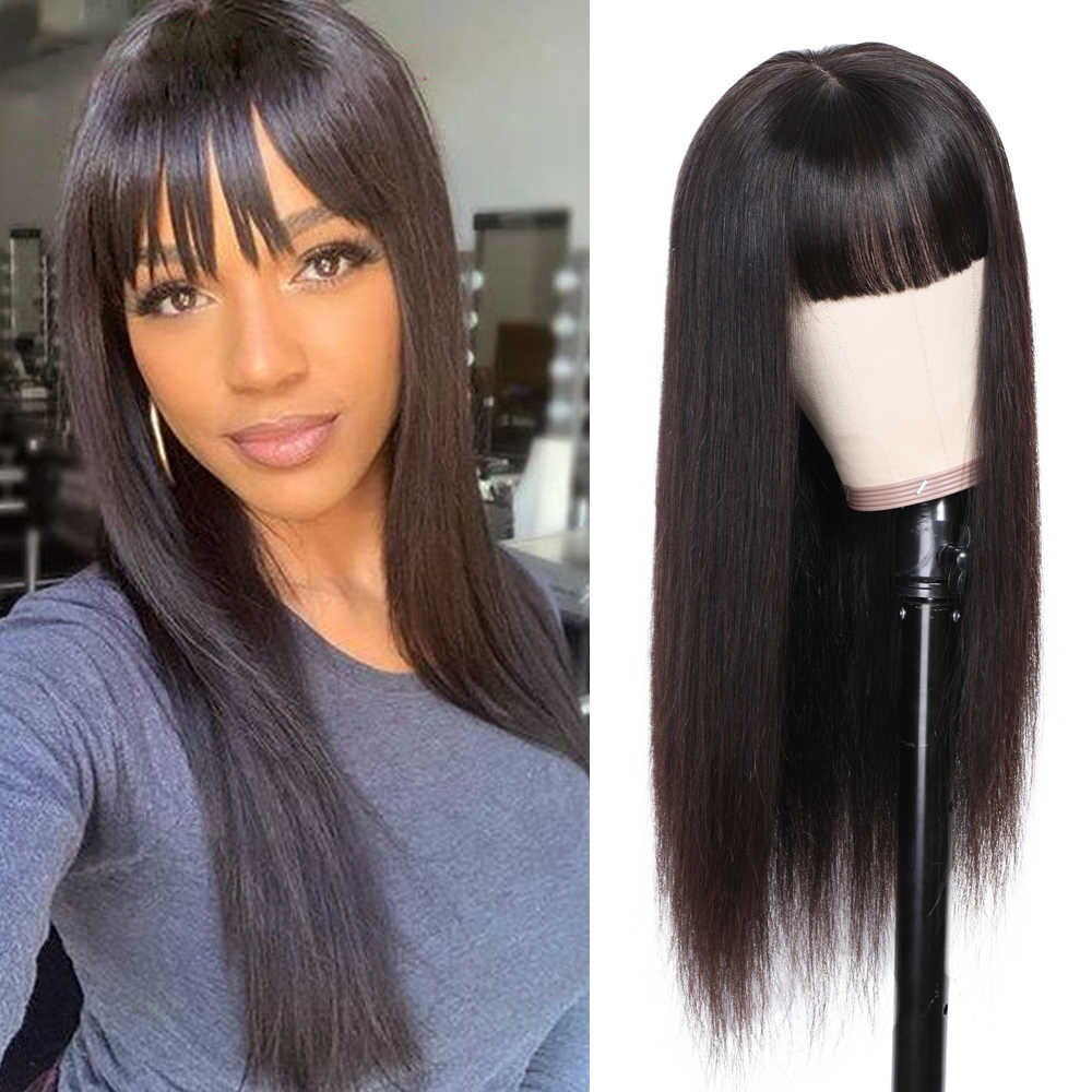 RoseHair 15A Brazilian Straight Hair Human Hair Wig With Free Part Bangs Machine Made Glueless Breathable Wig Supper Soft Affordable - Rose Hair