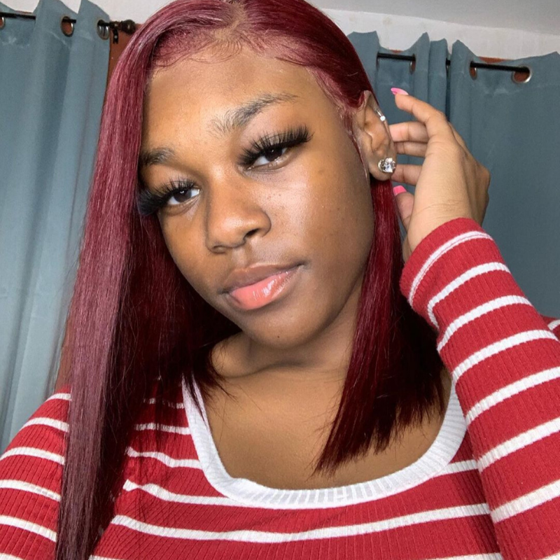 RoseHair Human Virgin Hair Burgundy Red Color 13*4 Lace Frontal Bob Wig Side Part - Rose Hair