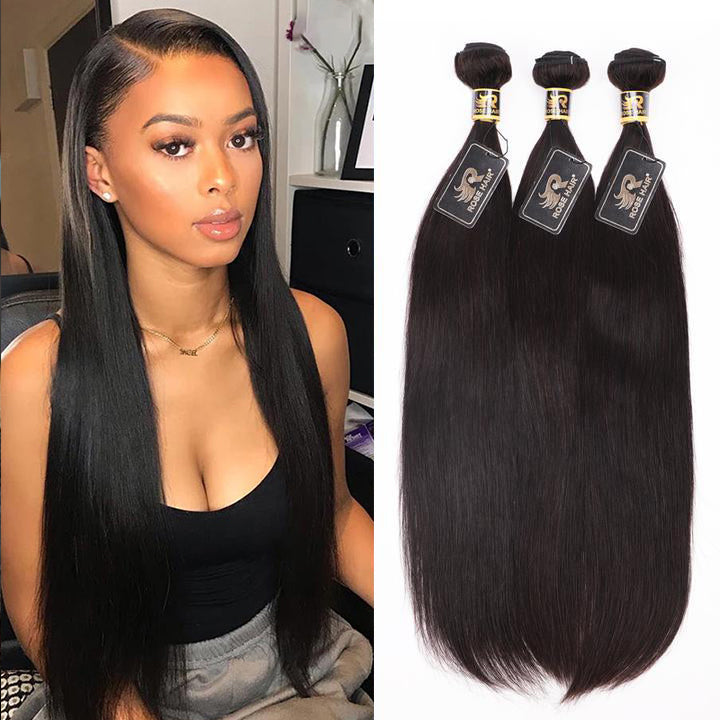 10A Grade 3PCS Straight Brazilian Virgin Hair Bundles - Rose Hair