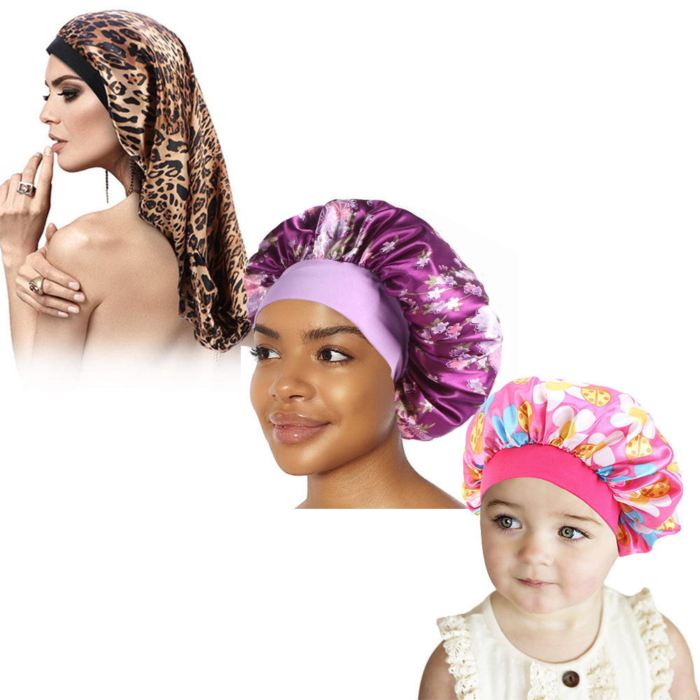 Rosehair Long Satin Bonnet Sleep Cap Hair Loose Cap Large Silk Bonnet Wide Band Night Sleeping Hat for Braid Long Natural Hair - Rose Hair