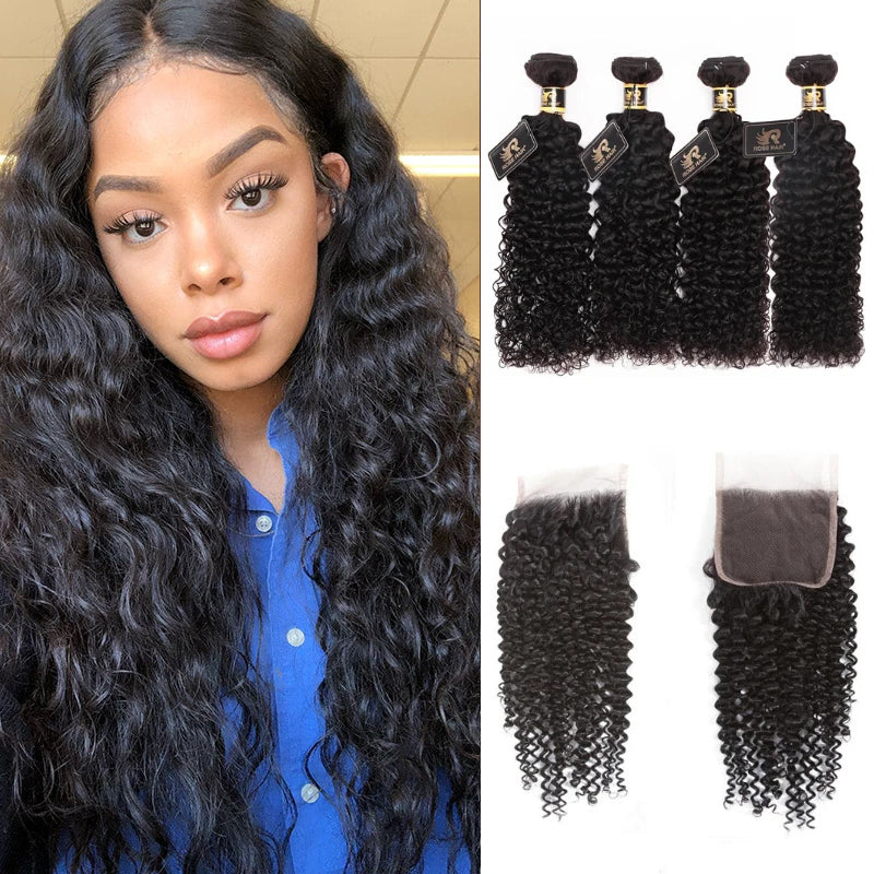 Rosehair 10A Grade Brazilian Curly 4 Bundles Virgin Hair With 4*4 Lace Closure - Rose Hair